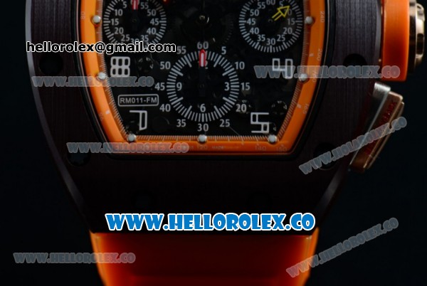 Richard Mille RM 011 Felipe Massa Chronograph Swiss Valjoux 7750 Automatic PVD Rose Gold Case with Black Dial Arabic Numeral Markers and Orange Rubber Strap - Click Image to Close